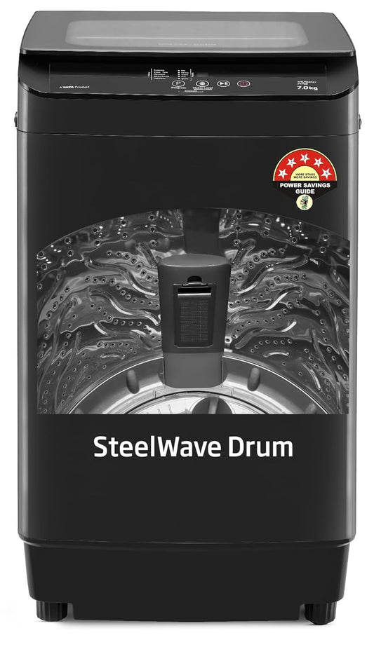 Voltas Beko, Top Load 7 Kg 5 Star Eco Wash/Monsoon Dry Fully-Automatic Washing Machine (WTL70, Water Reuse, Side Waterfall, Mansoon Dry, Dark Grey)
